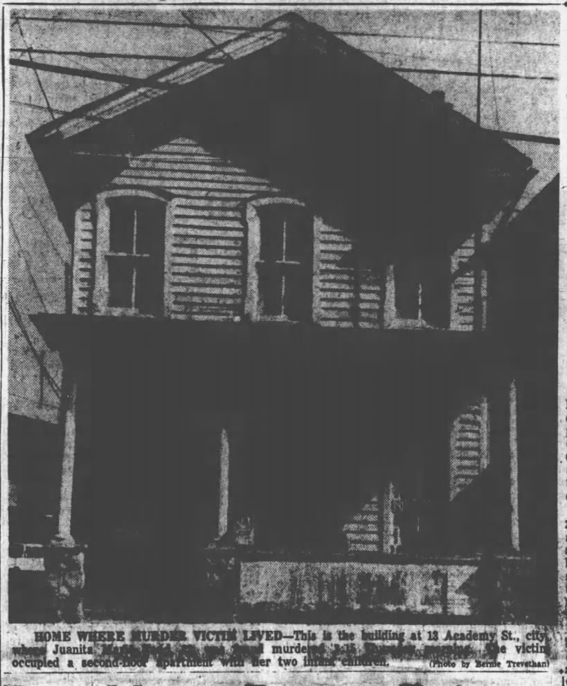 Black-and-white photo of the two-story house at 13 Academy Street printed in the newspaper