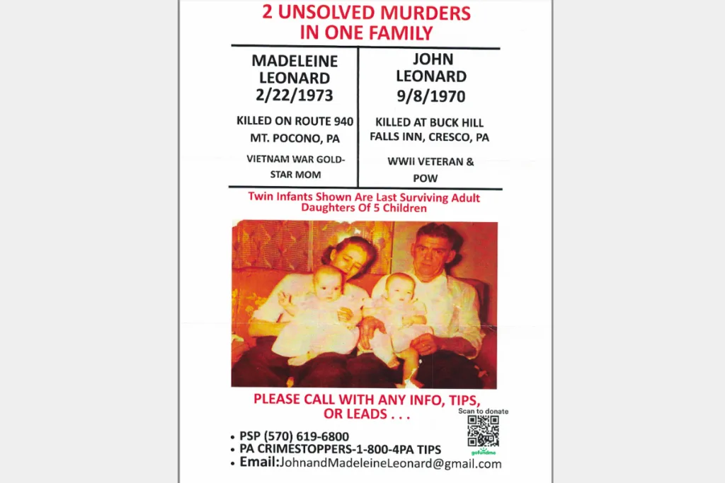 Flyers asking for info, tips, and leads regarding John and Madeleine Leonard cases