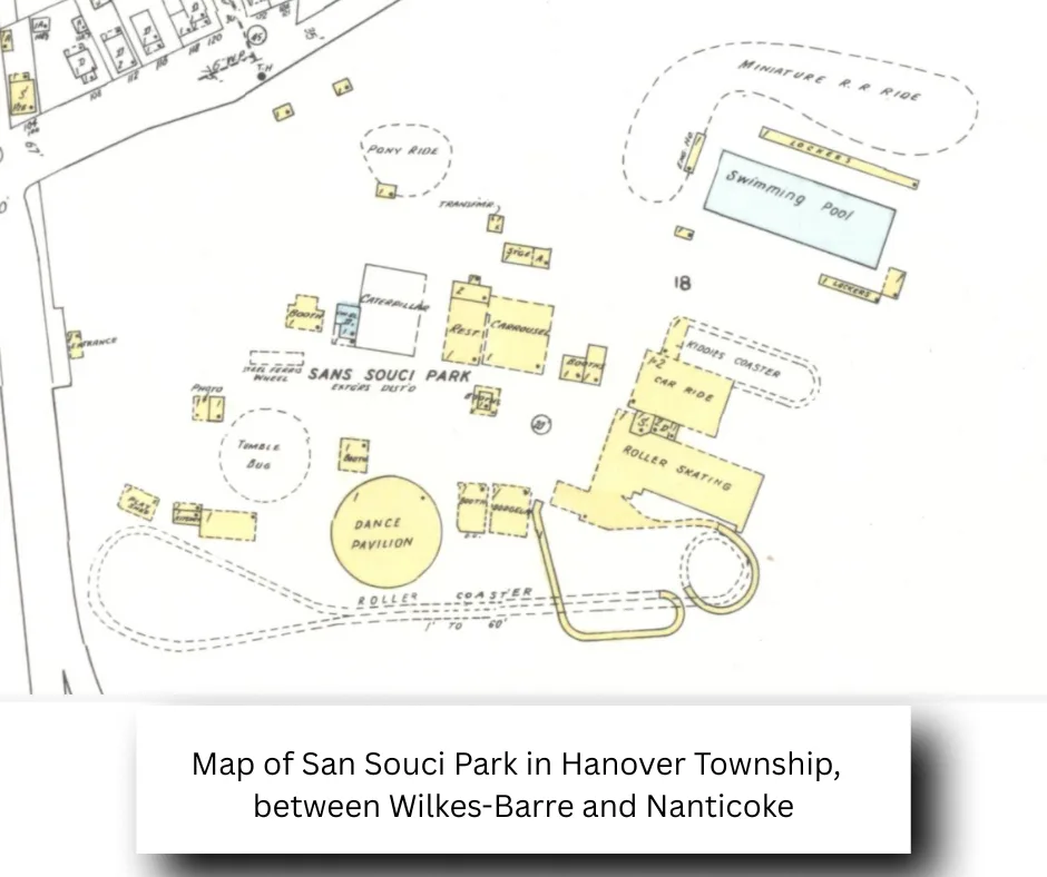 Map of San Souci Park in Hanover Township, Luzerne County, Pennsyvania.